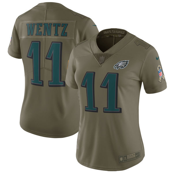 Women Philadelphia Eagles #11 Wentz Nike Olive Salute To Service Limited NFL Jerseys->women nfl jersey->Women Jersey